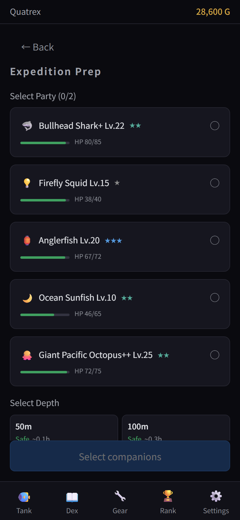 Expedition preparation screen